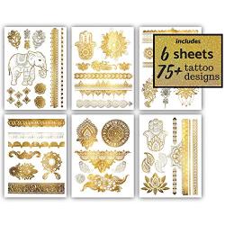 Terra Tattoos Metallic Henna Temporary Tattoos - 75 Gold Temp Tattoos