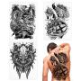 Konsait Full Back Temporary Tattoos For Men Women 3 Sheets, 18.8x13.3 inch Large Picture Fake Black Tattoos, Tribal Totem Waterproof Temporary Tattoos Realistic Body Art Decoration Tattoos Stickers