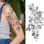 VANTATY 10 Sheets 3D Big Rose Peony Flower Girls Temporary Tattoos For Women Waterproof Black Tattoo Stickers 3D Blossom Lady Shoulder Tatoos Leaf DIY Costom Sexy Arm Chains Pattern.