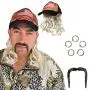 Tiger King Costume Set - Joe Exotic Cosplay - Blonde Wig with Hat, Clip Earrings, and Mustache - Fits Kids and Adults