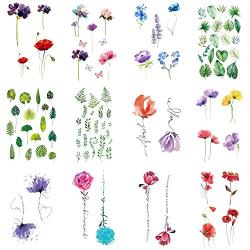 WYUEN 12 PCS/lot Flower Temporary Tattoo Sticker for Women Men Fake Tatoo Body Art Adult Waterproof Hand Stickers 9.8X6cm (FW12-19)