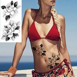 8 Sheets Large Petal 3D Flowers Temporary Tattoos Stickers for Women, Large Black Rose Flowers, Waterproof Fake Tattoos Body Art Arm Sketch Tattoo Stickers for Women, Girls