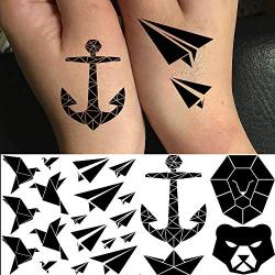 Yezunir 16 Sheets Geometric Cute Small Temporary Tattoos For Kids Arm Cranes Plane Anchor Maple Leaf Butterfly Heart Children Face Fake Tattoos Stickers Black Animals Star Line Art Waterproof Tatoos