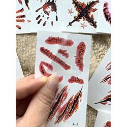 30 Sheets Halloween Scar Wound Tattoos Stickers Temporary Realistic Fake Face Blood Wound Stickers for Party Cos Play Costume Makeup Masquerade Vampire Zombies Party Supplies for Halloween Cosplay