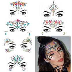 COKOHAPPY 6 Sets Rhinestone Mermaid Face Jewels Tattoo - BODY STICKERS Crystal Tears Gem Stones Bindi Temporary Stickers (Collection 1)