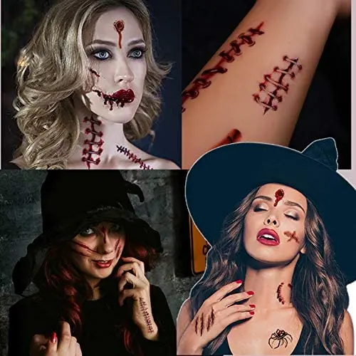 Halloween Temporäre Tattoos, Zombie Make-up, Wund-Aufkleber mit Blut für Kinder Damen Herren Halloween Party Kostüm Verkleidung