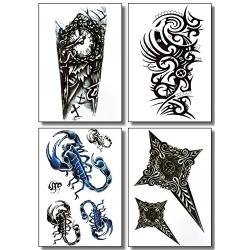 Temporary Tattoos for Men Guys & Teens Fake Tattoo Stickers (8 Large Sheets) Tattoos for Boys Biker Tattoos Rocker Transfers for Arms Shoulders Chest & Back - Body Art Tattoo Sticker Waterproof Black