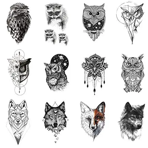 12 Stück / Losse Menge 3D Schwarze Fuchtfahnen, Damen, temporäre Fake Tattoos, Herren, wasserdicht, individuelle Körperkunst, Arm-Aufkleber, 10x6cm