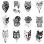 12 Stück / Losse Menge 3D Schwarze Fuchtfahnen, Damen, temporäre Fake Tattoos, Herren, wasserdicht, individuelle Körperkunst, Arm-Aufkleber, 10x6cm