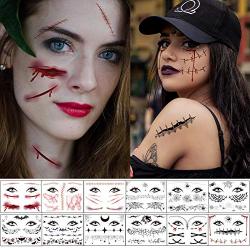 12 Sheets Halloween Temporary Face Tattoos, TailaiMei Scary Makeup Stickers for Halloween Costume Apparel Cosplay Party