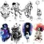 COKTAK 8 Pieces/Lot 3D Watercolor Blue Astronaut Cartoon Kids Temporary Tattoos For Children Cute Space Man Children Tattoo Sticker Women Girls Boys Body Art Waterproof Tatoos Sheet