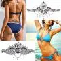 Glaryears 6 Blatt Schwarze Unterbrust Tattoo für Frauen, Blumen Vogel Libelle Blatt Temporäre Tattoos für Brust, Taille, wasserdichte Körperkunst 5,4 x 9,45“