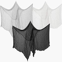 LessMo 3 Pack Halloween Creepy Cloth, 30 x 72 inch Spooky Fabric Gauze, Stretchy, Scary, for Haunted House, Outdoor, Yard, Home Halloween Party, Doorways Entryways Windows Decor, Gray+White+Black