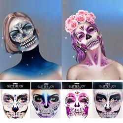 Leoars Full Face Gems Jewels, Halloween Temporary Face Tattoos, Rhinestone Face Jewels Tattoo Stickers, Crystals Body Gems Stick on Face for Festival Rave Party Outfit