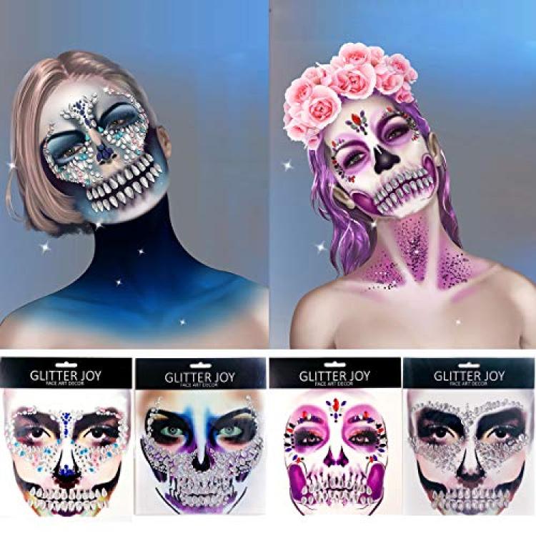 Leoars Full Face Gems Jewels, Halloween Temporary Face Tattoos