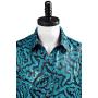 Mens Tiger King Shirt Joe Exotic Shiny Sequins Button Down Dress Shirt S Blue