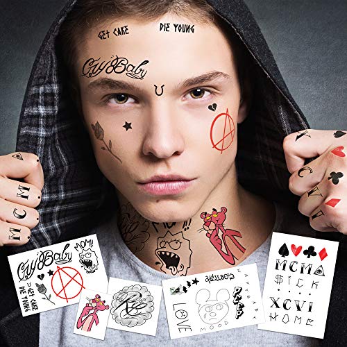 Fashion Tats Lil Peep Temporary Tattoos | Includes Face, Neck & Hands | REALISTIC | Skin Safe | MADE IN THE USA