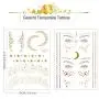 Halloween Gesicht Temporäre Tattoos, Sommersprossen-Sticker, Goldglitzer Metallic Wasserübertragungstätowierung für professionelle Make-up, Tänzer Kostüm
