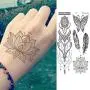 Temporäre Tattoos Aufkleber, Ztent 9 Blätter Mandala Blume Körperkunst Aufkleber, Wasserfest Henna Schwarz Körpertattoos für Erwachsene Frauen Mädchen Körperkunst Armaufkleber