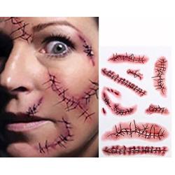 Tinuos Horror Realistic Fake Bloody Wound Stitch Scar Scab Waterproof Temporary Tattoo Sticker Halloween Masquerade Prank Makeup Props-5PC