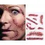 Kontinuierliche Horror-Narbe, Realistische Fake Blutfleck Stichskizze, Wasserdicht, Temporäre Tattoo Aufkleber für Halloween Maskerade Verkleidung Scherz Make-up Accessoires - 5 Stück