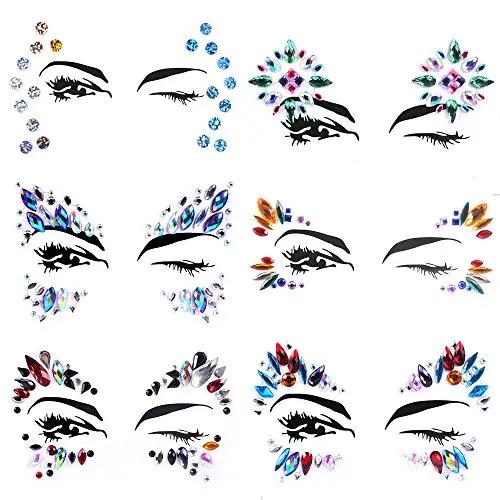 Lady Up 6 PCS Gesichtskristalls Aufkleber Glitzer Meerjungfrau Gesichtskristalle Temporäre Tattoos Aufkleber für Festival Halloween Carnival Party