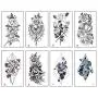 Lekkas Frauen Temporäre Tattoos Sexy Blüten Fake Tattoos für Mädchen Wasserdicht Körperkunst Aufkleber Schwarz Entfernung Blumen Tatuajes Pack von 8 Blättern