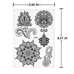 Pinkiou Henna Tattoo Stickers Lace Mehndi Temporary Tattoos for Maverick Women Teens Girls Metallic Tattooing Pack of 6 (black)