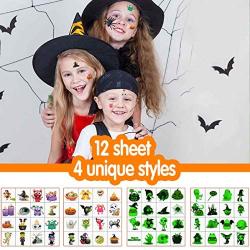 MISS FANTASY Halloween Tattoos, 192 PCS Halloween Temporary Tattoos with 32 Glow in The Dark Children Tattoos Halloween Ghost Monster Skeleton Tattoos for Kids