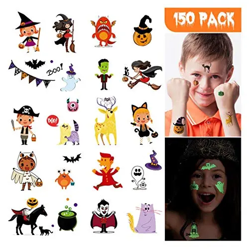Tatouages Temporaires pour Enfants, 150 Pièces, Incluant Tatouages Temporaires Halloween, y compris Tatouages Glow in the Dark pour Enfants Halloween, 2 (Glow in the Dark) + 8 (Normaux), Maquillage Sûr pour Enfants Tatouages Temporaires pour Enfants, 150 Pièces, Incluant Tatouages Temporaires Halloween, y compris Tatouages Glow in the Dark pour Enfants Halloween, 2 (Glow in the Dark) + 8 (Normaux), Maquillage Sûr pour Enfants