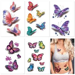 30 Sheets (120+ PCS) Butterfly Temporary Tattoos for Women Kids - Colorful Body Art 3D Fake Tattoos, Butterfly Party Favors