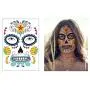 Tote Día de Muertos Schädel Temporäres Gesicht Tätowier-Set 4 Blätter Halloween Temporäre Gesichtstätowier-Aufkleber Dekoration Halloween Maskenball Party Zubehör