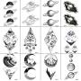 12 Pieces/Lot COKTAK Fake Waterproof Temporary Star Tattoo Stickers Astronaut Illustration Men Body Arm Art Women Black Tatoos Planets Geometric Universe Mountain Kids Tattoos Black Paste 10x6CM