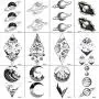 12 Stück/Set COKTAK Fake Wasserdichte Temporäre Stern Tattoosticker Astronaut Illustration Männer Körper Arm Art Frauen Tatoos Planeten Geometrie Universum Berg Kinder Tattoos Schwarze Paste 10x6CM