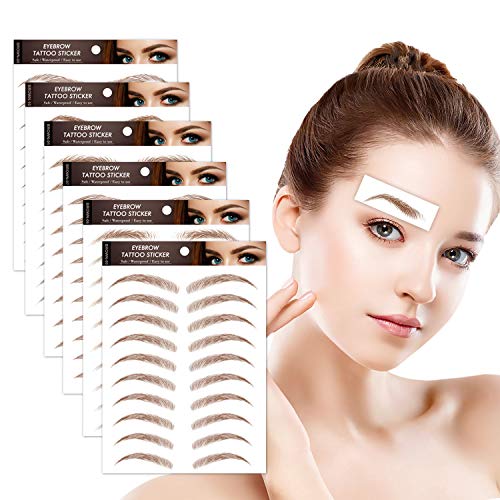 10 Sheets 4D Eyebrows Tattoo for Makeup, Hair-Like Natural Tattoo Eyebrow Stickers, Ecological Waterproof Eyebrows Makeup For Women-Brown, 100 Pairs, 10 Style