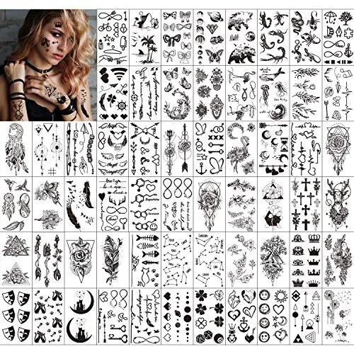 Konsait Temporary Tattoos for Adults Women Men Kids(60 Sheets), Waterproof Temporary Tattoo Fake Black Tribal Body Art Stickers Face Arm Sleeve Neck Wrist Tattoos Totem Flower Butterfly Shark Feather Konsait Temporary Tattoos for Adults Women Men Kids(60 Sheets), Waterproof Temporary Tattoo Fake Black Tribal Body Art Stickers Face Arm Sleeve Neck Wrist Tattoos Totem Flower Butterfly Shark Feather