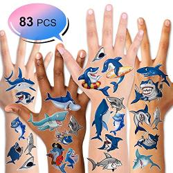 Shark Tattoos(83PCS),Konsait Ocean Sea Themed Shark Temporary Tattoo Body Stickers Costume Accessories for Baby Boy Girl Birthday Party Favor Supplies Decor Goodie Party Bag Fillers