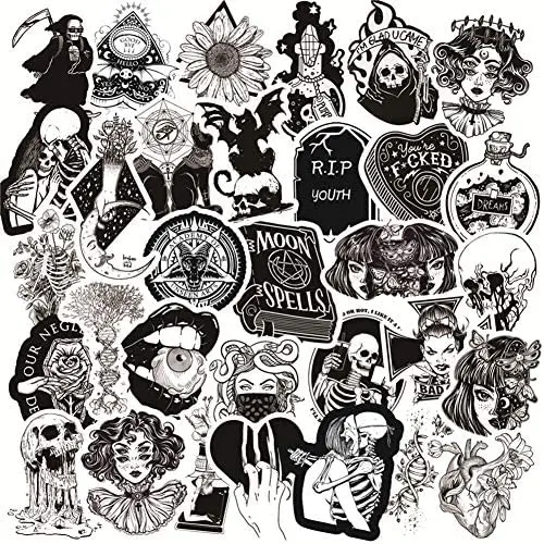 50PCS Gothic Stickers for Water Bottle,Black White Skull Stickers,Waterproof Vinyl Stickers Perfect for Hydro Flask Laptop Phone Car Skateboard 50PCS Gothic Stickers for Water Bottle,Black White Skull Stickers,Waterproof Vinyl Stickers Perfect for Hydro Flask Laptop Phone Car Skateboard