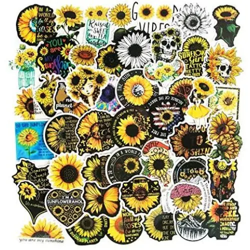 Sonnenblumenaufkleber, wasserdichte Vinyl-Aufkleber für Hydroflaschen, Trinkflaschen-Aufkleber, Computer-Aufkleber für Teenager, Skateboard, Gitarre, Handy, Auto Aufkleber (50 Stück)