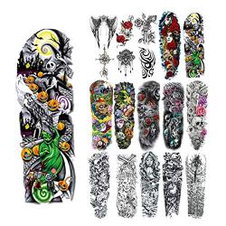 18 Pcs Full Arm Temporary Tattoo Stickers, Waterproof Temporary Tattoo,Black Body Tattoo Stickers For Women,Men,Halloween,Party,Masquerade