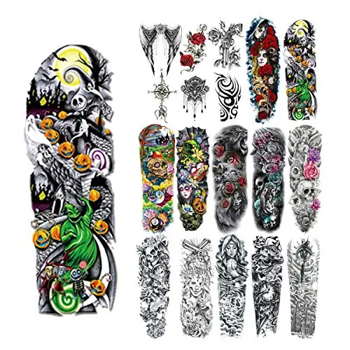18er Set Temporäre Armtätowiersticker, Wasserdicht, Körpertätowiersticker Schwarz für Damen, Herren, Halloween, Party, Maskerade