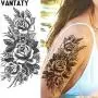 10 Blatt VANTATY 3D Große Rose Peonie Blumen Temporäre Tattoos für Frauen Wasserdicht Schwarze Tattoo Aufkleber 3D Blüten Dame Schulter Tatoos Blatt DIY Custom Sexy Arm Ketten Muster.