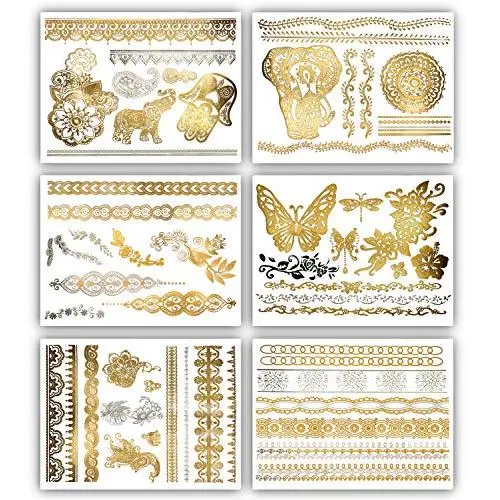 Terra Tattoos Gold Henna Temporäre Tattoos - 75 Fälsche Metalltattoos