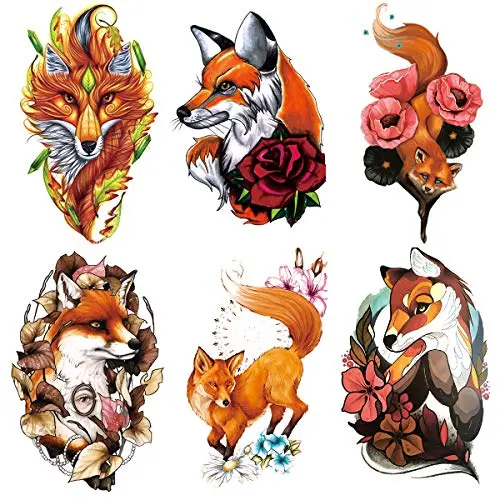 6 Feuilles de Tatouages Éphémères Loup Renard à l'Encre Aquarelle, Autocollants pour Manches, Étampes Imperméables pour Hommes Femmes Garçons 6 Feuilles de Tatouages Éphémères Loup Renard à l'Encre Aquarelle, Autocollants pour Manches, Étampes Imperméables pour Hommes Femmes Garçons