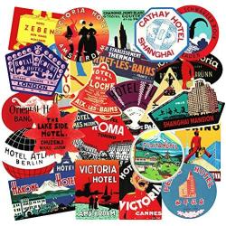 Honch Vintage Hotel Stickers Pack 56 Pcs Retro Travel Suitcase Stickers Vinyl Decals for Suitcase Laptop Car Luggages