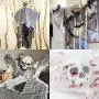 LessMo 3 Pack Halloween Creepy Cloth, 30 x 72 inch Spooky Fabric Gauze, Stretchy, Scary, for Haunted House, Outdoor, Yard, Home Halloween Party, Doorways Entryways Windows Decor, Gray+White+Black