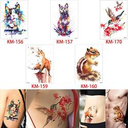 5 Sheets Watercolor Drawing Animal Body Tattoo Temporary Leg Back Art Sticker DIY