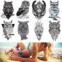 Tattoos Temporaires pour Femmes Hommes Adultes Enfants Garçons Filles Bras Main Jambe Épaulte Torse Abdome Étiquettes à Tattoos Waterproof 8 Feuilles Sûres pour Toutes Peaux avec Motifs Oie Totem Couleur Noire