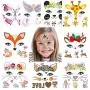 Fanoshon Tierische Temporäre Gesichtstätowiersticker Set für Kinder & Erwachsene, Wasserübertragbare Schmetterling, Panda, Hirsch, Giraffe, Fee, Blumen für Festival Körperfarben Make-up Dekoration Sticker für Halloween