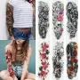 6 Blatt Vollarm Temporäre Tattoos, Wasserdicht, Extra Groß, Temporäre Tattoos für Damen Herren Erwachsene Schwarz Schädel Rose Körperkunst Tattoo Sticker Falstattoo
